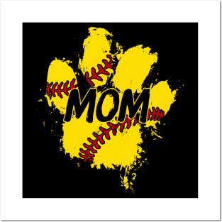 Softball Dog Paw Print Funny Mom Mothers Gift Posters and Art